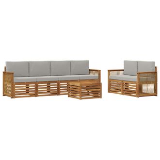 vidaXL Conjunto De Sof&aacute;s De Exterior 7 Pcs Natural Y Gris Claro Vidaxl