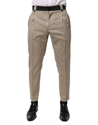 Dolce & Gabbana Mens Beige And Black Striped Cotton Trousers Elastane
