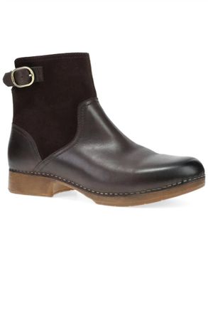 Dansko Womens Monique Leather Bootie In Chocolate Burnished Calf
