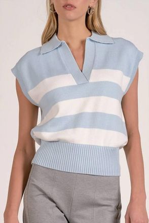 Elan The Courtside Collared Sweater In Blue Stripe