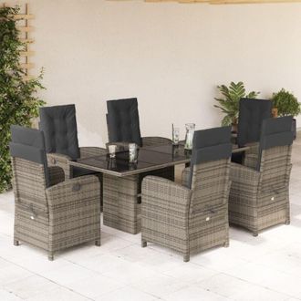 vidaXL Set Comedor Jard&iacute;n 7 Pzas Y Cojines Rat&aacute;n Sint&eacute;tico Gris Vidaxl