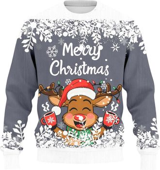 Generic Mens Christmas Jumpers Christmas Tree Round Neck Pullover Tops Fleece Classic Xmas Crew Neck Long Sleeve Tops Oversize Fashion Men Xmas Costume(Grey, 