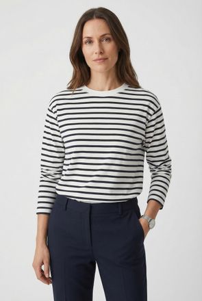 Marc O'Polo Denim Longsleeve MARC OPOLO DENIM, Damen, Gr. M, sanftes wei&szlig;, Jersey, Obermaterial: 100% Baumwolle, geringelt, regular fit normal, Rundhals, Shirts Longsle