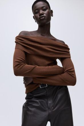 H&M Off-the-shoulder Jumper in Brown at Nordstrom, Size Xx-Small