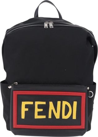 Fendi Fiend Nylon With Printed Leather Black Nylon Backpack Bag (Pre-Owned)