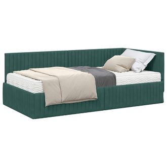 vidaXL Estructura De Cama Esquina Con Colch&oacute;n 2 Pcs Verde Terciopelo Vidaxl