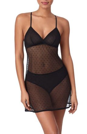 DKNY Heart Sheer Mesh Chemise in Black at Nordstrom, Size X-Large