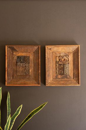 Kalalou Set Of Two Repurposed Wood Framed Block Stamps
