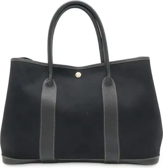 Herm&egrave;s Black Toile Officier Leather Shoulder Bag Tote Bag (Pre-Owned)