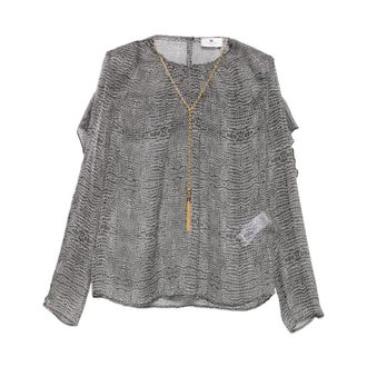 Elisabetta Franchi Blouses, female, Black, Size: M Reptile-Print Top