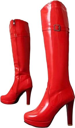 Generic Womens Patent Leather Knee High Long Boots Platform Thin Heels Fashion Booties