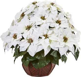 Nearly Natural Poinsettia Artificial Arrangement in Decorative Planter