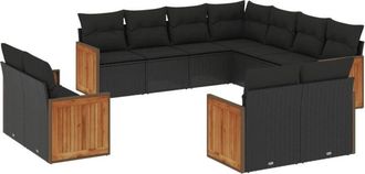 vidaXL Set De Sof&aacute;s De Jard&iacute;n 11 Pzas Y Cojines Rat&aacute;n Sint&eacute;tico Negro Vidaxl