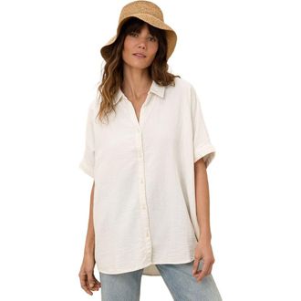 Pact Organic Cotton Coastal Double Gauze Oversized Shirt in Sea Salt at Nordstrom, Size Medium