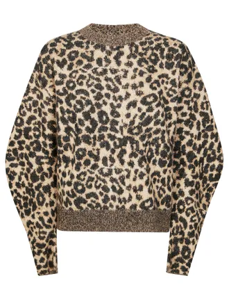 Nude Long-Sleeve Sweater with Bold Animal Print