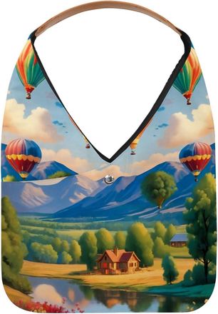 Generic Hot Air Balloons Color Pattern Reusable Lightweight Grocery Bags - Foldable Into Compact Pouch, Washable & Sturdy, Multipurpose for Shopping and Trave