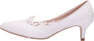 SOLUSTRE White Lace Pointed Toe Wedding Shoes for Women, 5Cm High Heels Bride Pumps, Spring Bridal Footwear for Wedding and Photoshoot, Size 40