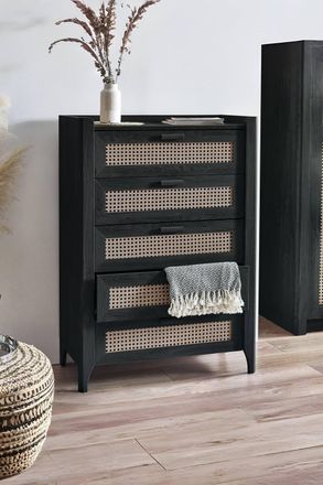 Julian Bowen Sydney Rattan Print 5 Drawer Chest in Black