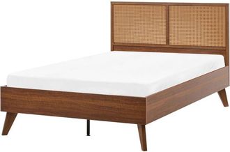 Beliani Cama Con Somier 120 X 200 Cm Cabecero De Rat&aacute;n Sint&eacute;tico Patas De Madera De Cuacho Marr&oacute;n Oscuro Monpazier