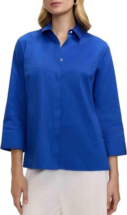 Foxcroft Beatrice Matte Satin Side Button Shirt in Deep Sea Blue at Nordstrom, Size X-Small