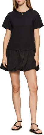 Sanctuary For Keeps Mixed Media Bubble Hem Cotton T-Shirt Minidress in Black at Nordstrom, Size Small