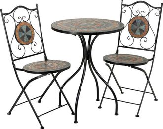 Wanderlust Deco Conjunto mesa y 2 sillas de mosaico y forja negro