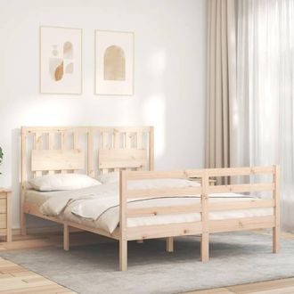 Berkfield Home Beautiful Bed Frame with Headboard Double Solid Wood in Light Tan