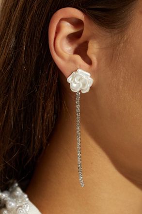 Self Portrait Long Earrings With Shimmering Crystals, Womens, Silver