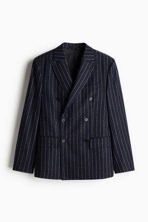 H&M Jackett aus Wollmix in Regular Fit - Marineblau/Nadelstreifen