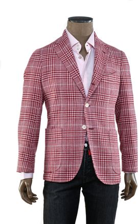 Sartorio Burgundy/ White Glen Check Plaid Wool-Silk Sport Jacket