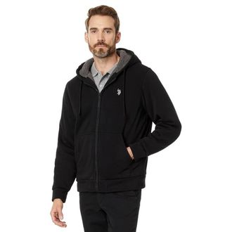 U.S.Polo Association U. S. POLO ASSN. Hoodie Men Black Full Zip Fleece Lined Long Sleeve GBO3348