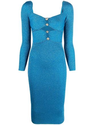 Self Portrait cut-out detail ribbed dress - Blue
