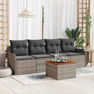 vidaXL Conjunto De Sof&aacute; De Jard&iacute;n 5 Pcs Gris Polirat&aacute;n Vidaxl