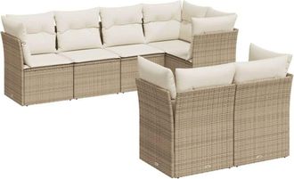vidaXL Vidaxl - Set Sof&aacute;s De Jard&iacute;n 7 Piezas Y Cojines Rat&aacute;n Sint&eacute;tico Beige