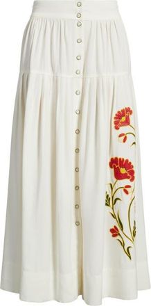 The Great. & Stetson The Western Embroidered Highland Skirt in Cream W Chambray at Nordstrom, Size 1