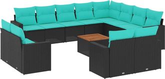 vidaXL Set De Sof&aacute;s De Jard&iacute;n Y Cojines 13 Pzas Rat&aacute;n Sint&eacute;tico Negro Vidaxl