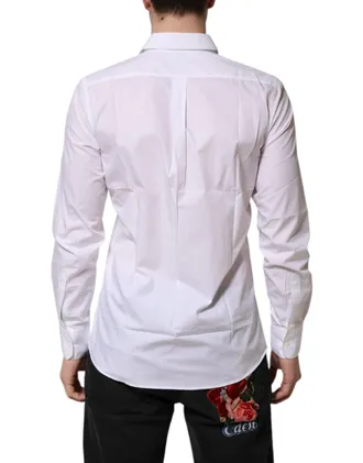 Dolce & Gabbana White Collared Long Sleeves Dress Formal Mens Shirt (Pre-Owned)
