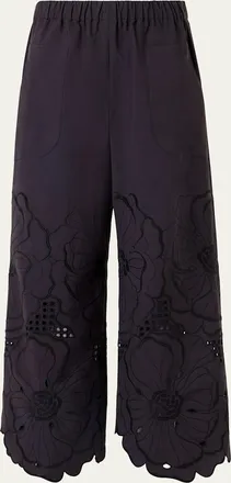 Akris Frey Flower Eyelet Pants in Cotton Poplin