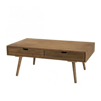 Macabane Mesa de centro de madera de teca reciclada y metal blanco de 80 cm