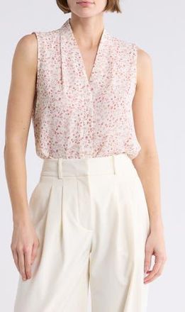 Nordstrom Rack V-Neck Sleeveless Woven Shell Top in Ivory- Pink Baby Buds at Nordstrom Rack, Size X-Small