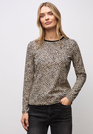 Street One Langarmshirt STREET ONE, Damen, Gr. 42, sanded beige, Jersey, Obermaterial: 95% Baumwolle, 5% Elasthan, animal-print, normal h&uuml;ftbedeckend, Rundhals, 