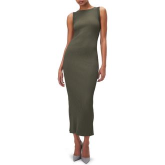 Good American Shine Scoop Back Ribbed Tank Dress in Fatigue001 at Nordstrom Rack, Size Medium