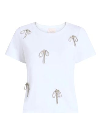 Cinq &agrave; Sept Corded T-shirt met strik en stras - Wit