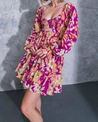 Flying Tomato Rhea Sweetheart Neckline Smocked Mini Dress In Magenta