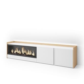 Skraut Home Skraut Home - Mueble Tv, Televisi&oacute;n, Muebles De Sal&oacute;n, Almacenaje, 212x35x50cm, Para Tv Hasta 80, Chimenea El&eacute;ctrica Xxl, Led, Estilo Moderno, Blanco 
