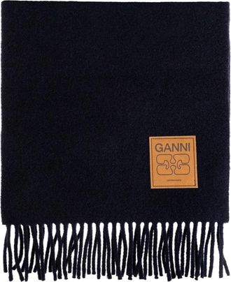 Ganni Wollen Sjaal Met Logo - Dames - Wintersjaals - Blauw - ONE Size - Wol - Accessoires