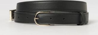 Victoria Beckham Dorian Slim Leather Belt with Monogram Buckle