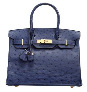 Herm&egrave;s Herm&egrave;s Birkin 25 Autruche Bleu Iris Gold Hardware