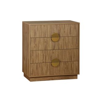 Sweeek C&oacute;moda de 4 cajones con ranuras efecto madera de mango, marr&oacute;n dorado