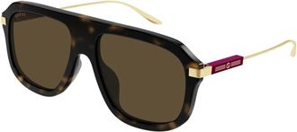 Gucci Navigator Zonnebril - Heren - Zonnebrillen - Bruin - 57 MM - Nylon - Accessoires